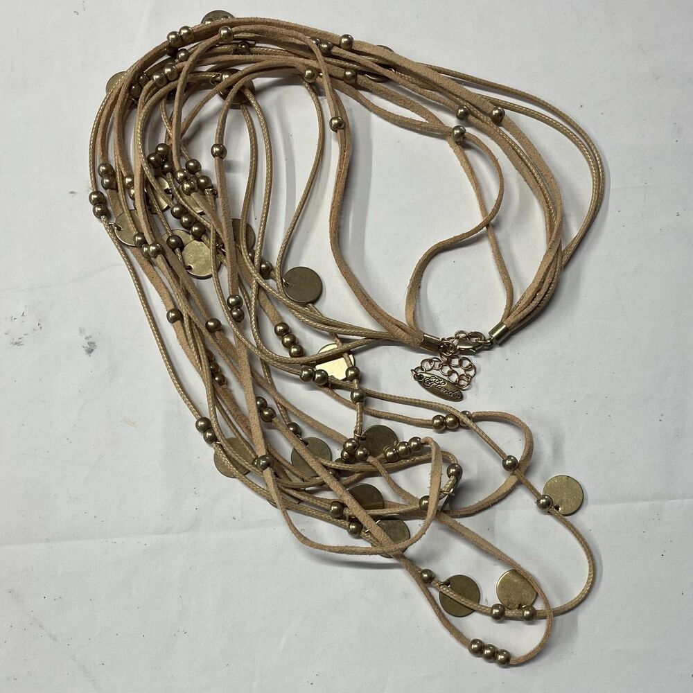 Plunder Layered Faux Leather Gold Coin Disc Boho Statement Necklace - Picture 9 of 9